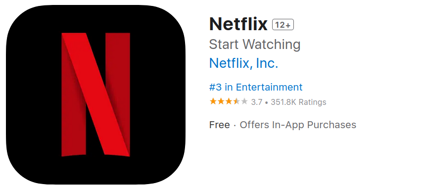 Netflix rating in Apple App Store - 10/06/23.