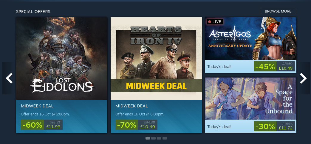 Steam store homepage on 11/10/23