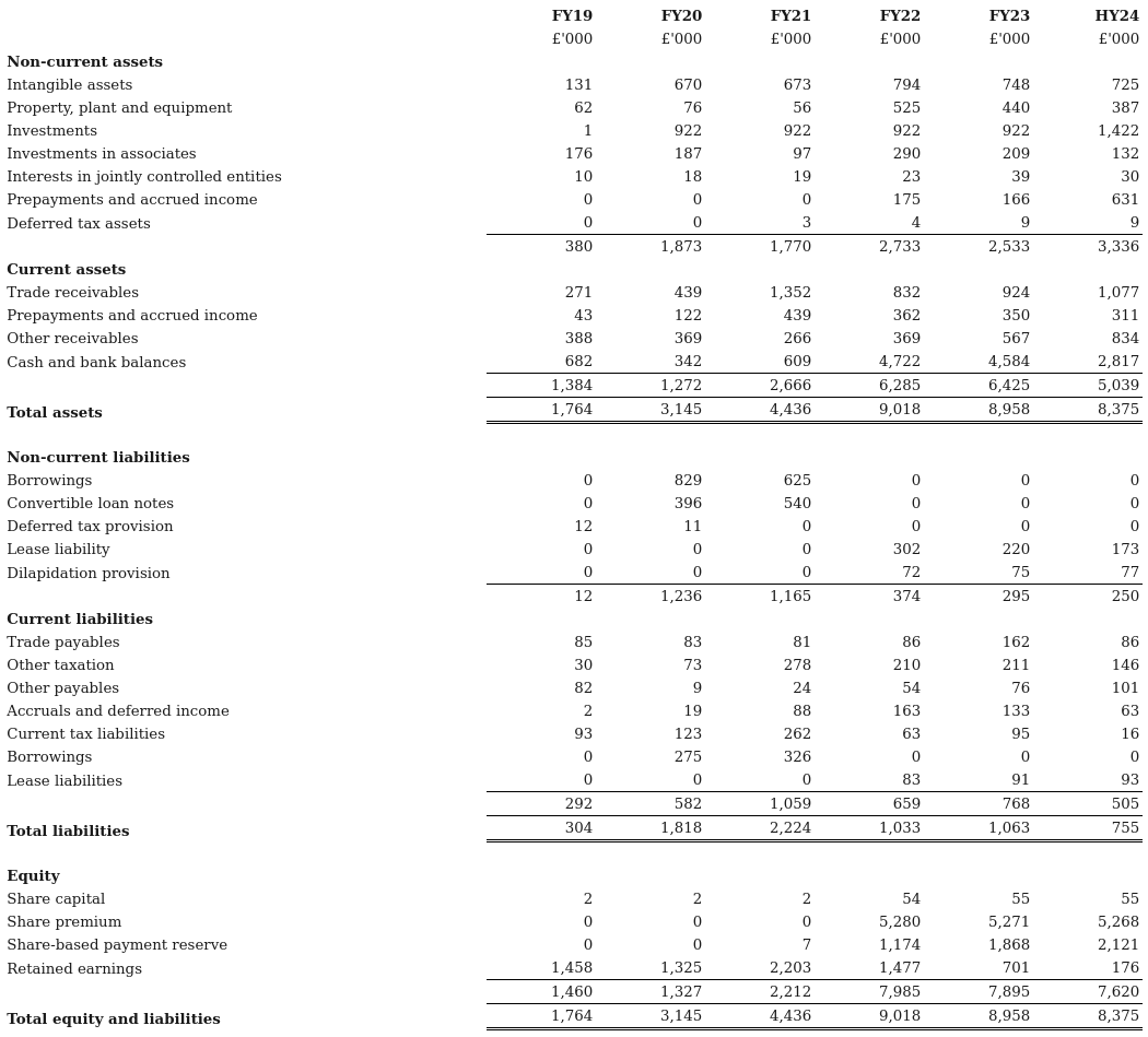 Statements of Financial Position for FY19 to HY24.